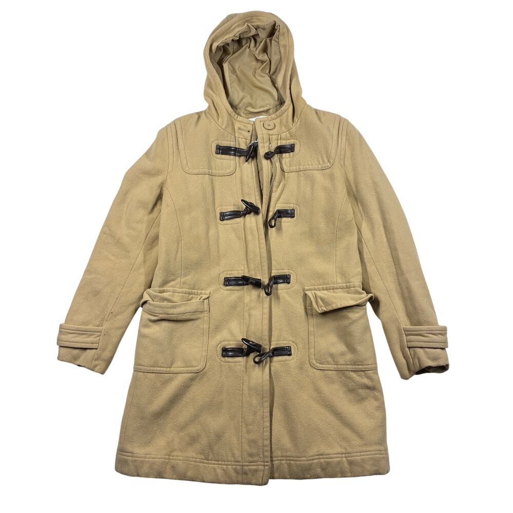 Vintage GAP Duffle Coat Jacket Small Brown Toggle Wool Blend Hooded Outdoor